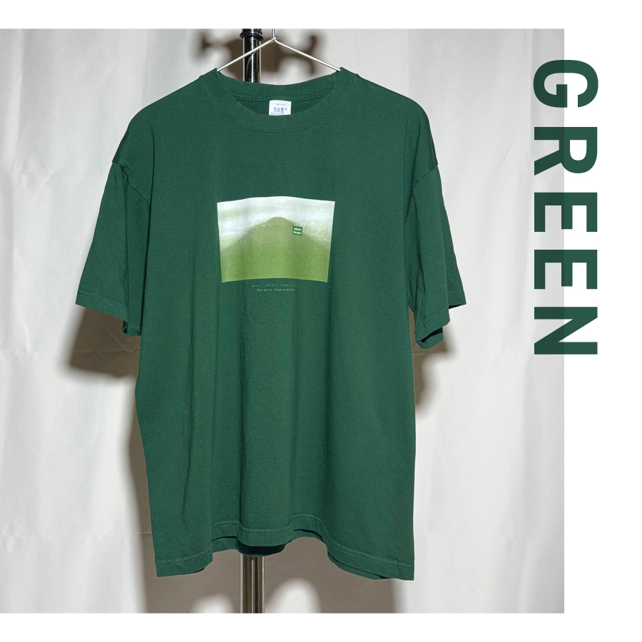 Tシャツ 半袖 GREEN Ｌサイズ 綿100％ 「 OvO Deep Tee 」 ユニセックス カジュアル ファッション 緑 グリーン 富士山
