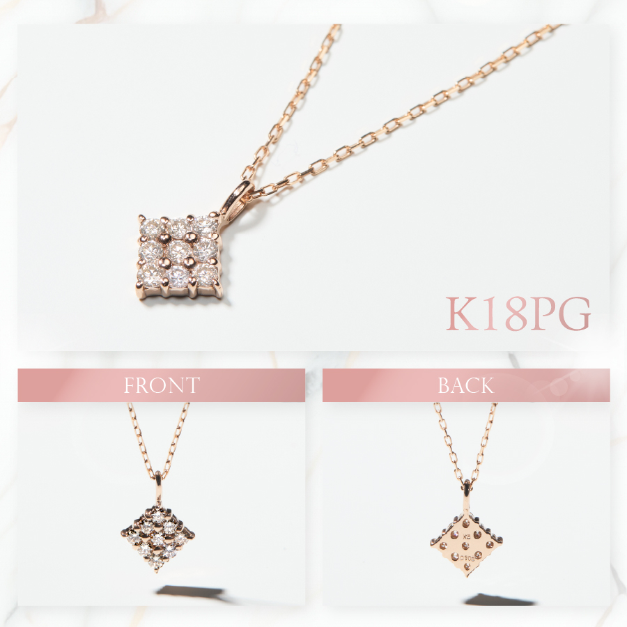 K18ピンクゴールド　ダイヤモンドペンダント（スクエア）　MJ-1148