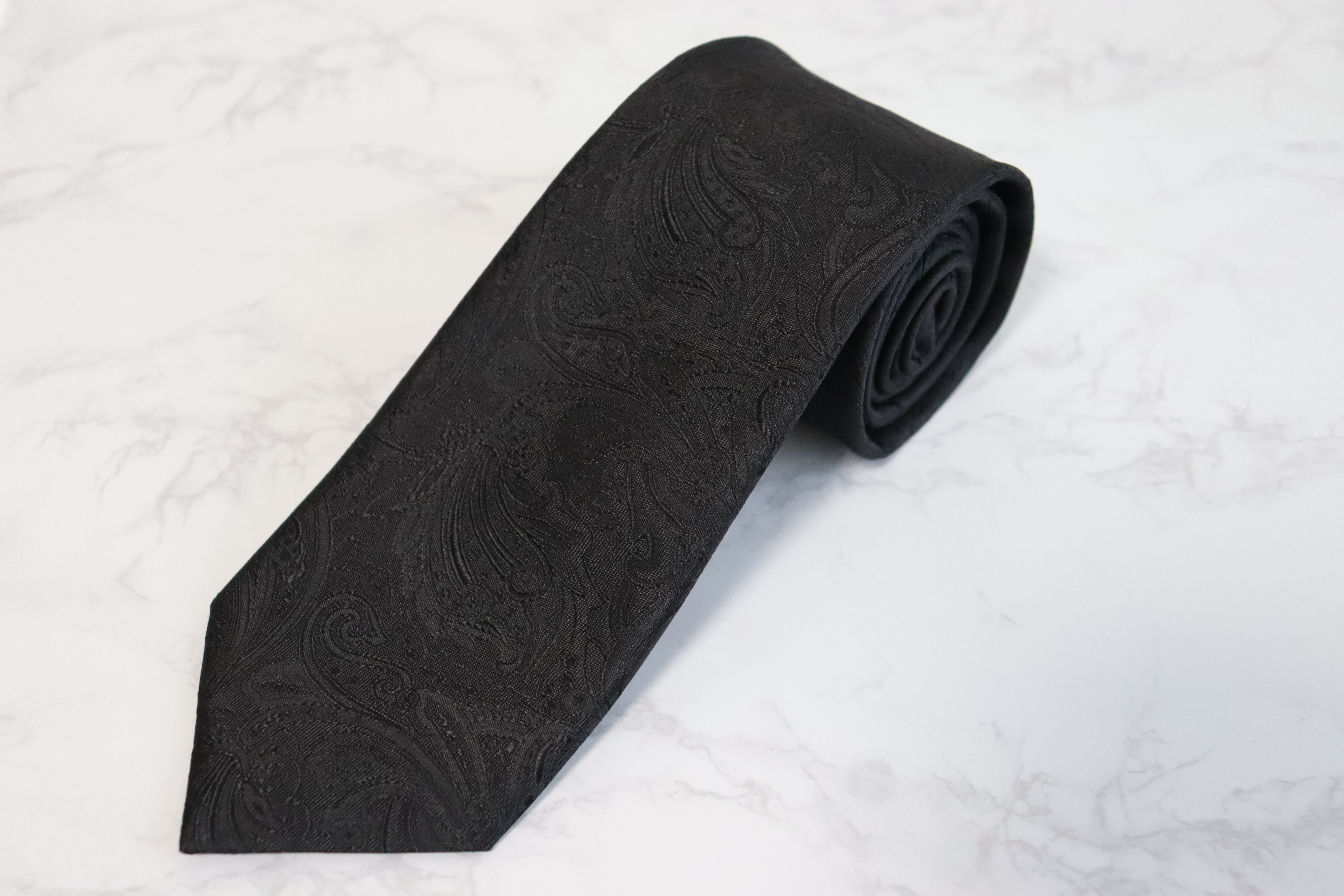 【Hadashin】フォーマルネクタイ ブラック＆シルバー 2本セット ペイズリー