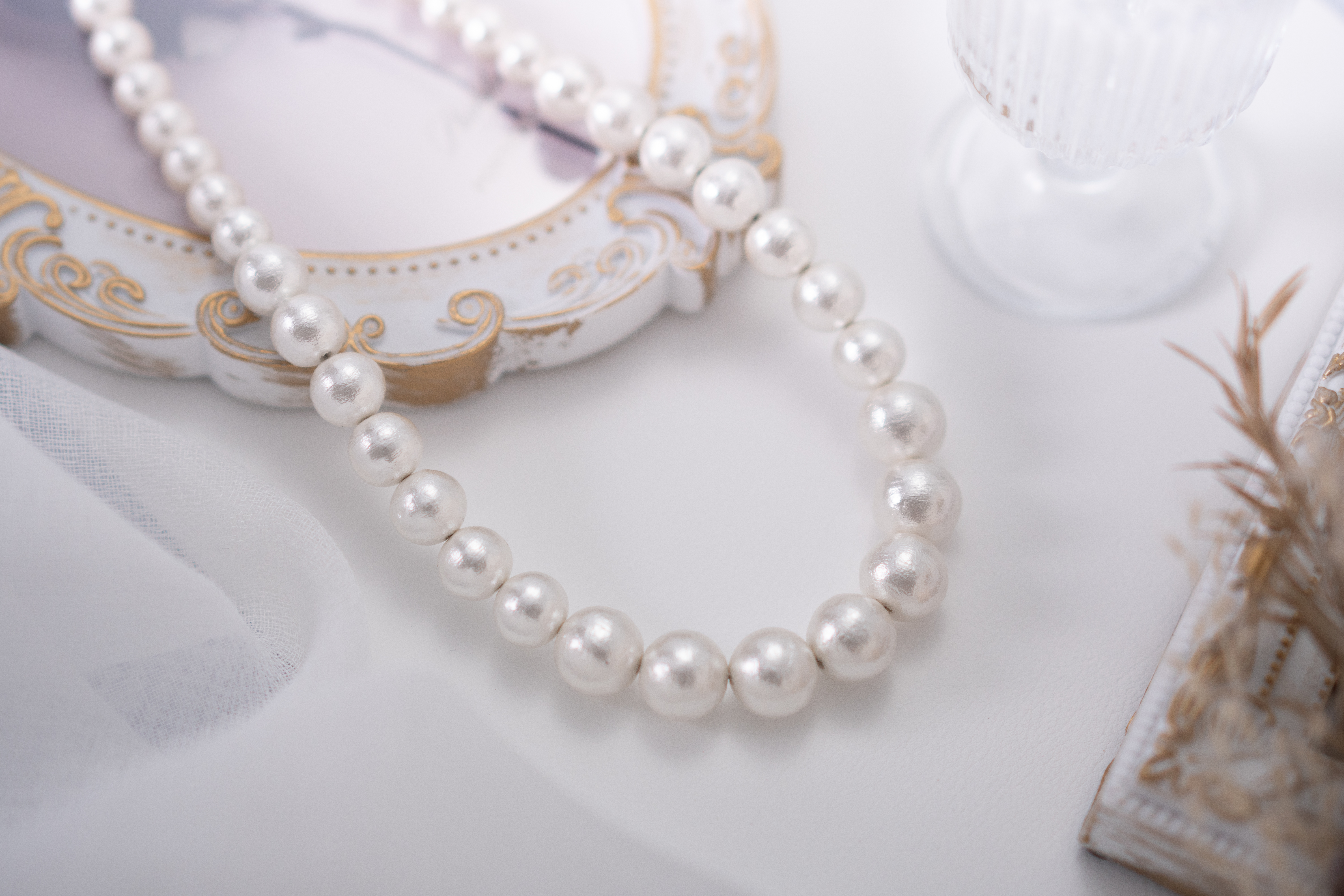 コットンパール「ホワイト」シンプルショートネックレス(金具ゴールド)【～en～】｜コットンパール ネックレス アクセサリー 入学式 卒業式 結婚式 ゴールド