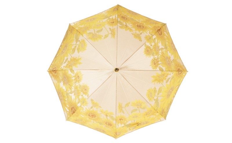 【槙田商店】晴雨兼用折りたたみ傘　絵おり　向日葵　ベージュ  日傘 UV プレゼント 化粧箱 ギフト 老舗