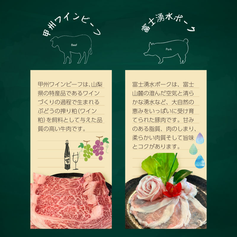 富士湧水ポーク・甲州ワインビーフ熟成肉 ステーキ食べ比べセット　肉　お肉　豚肉　牛肉　ポーク　ビーフ　湧水ポーク　ワインビーフ　ステーキ