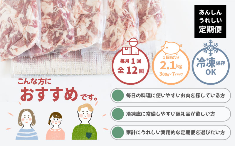 【定期便12回プラン】訳ありでも絶品！富士湧水ポーク 切り落とし2.1kg |  肉　豚肉　豚　ポーク　湧水ポーク　豚こま　豚小間