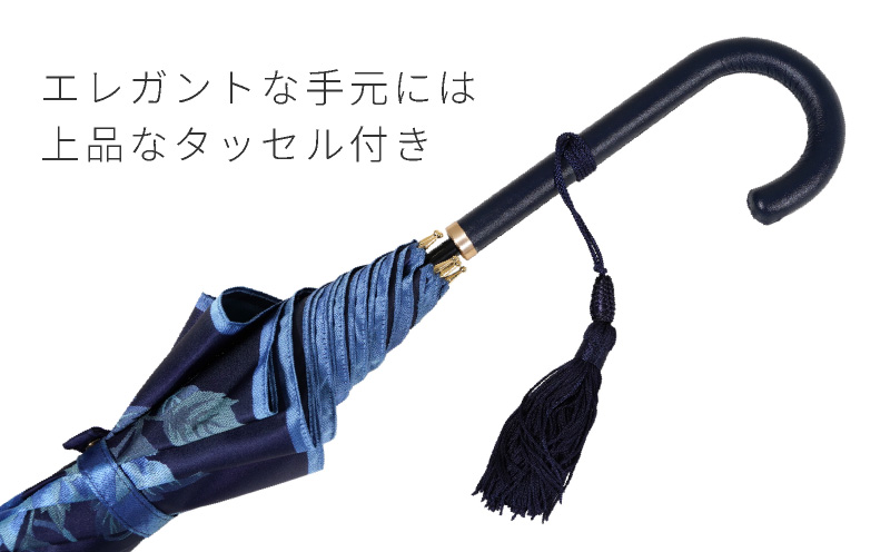 【槙田商店】晴雨兼用長傘　絵おり　バラとぶどう ネイビー  日傘 UV プレゼント 化粧箱 ギフト 老舗