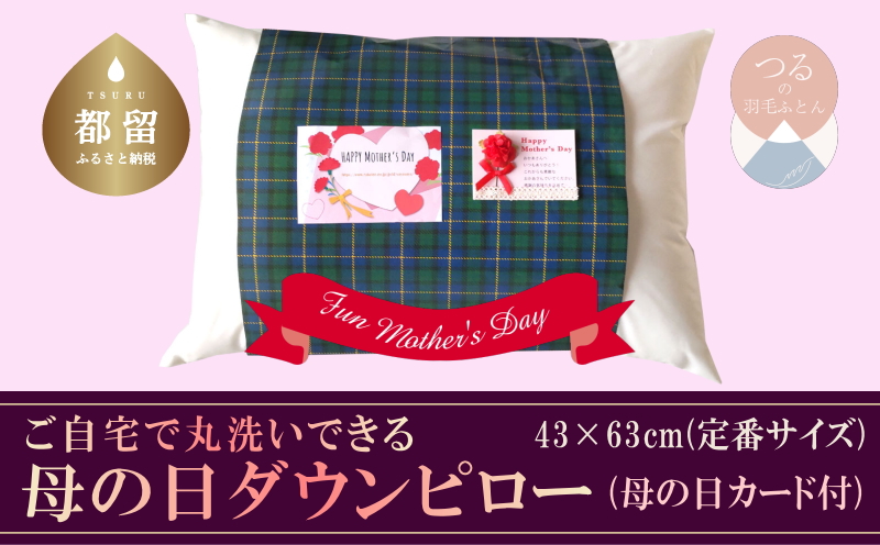 洗える ダウンピロー 母の日ラッピング+カーネーション(造花)+メッセージカード付き