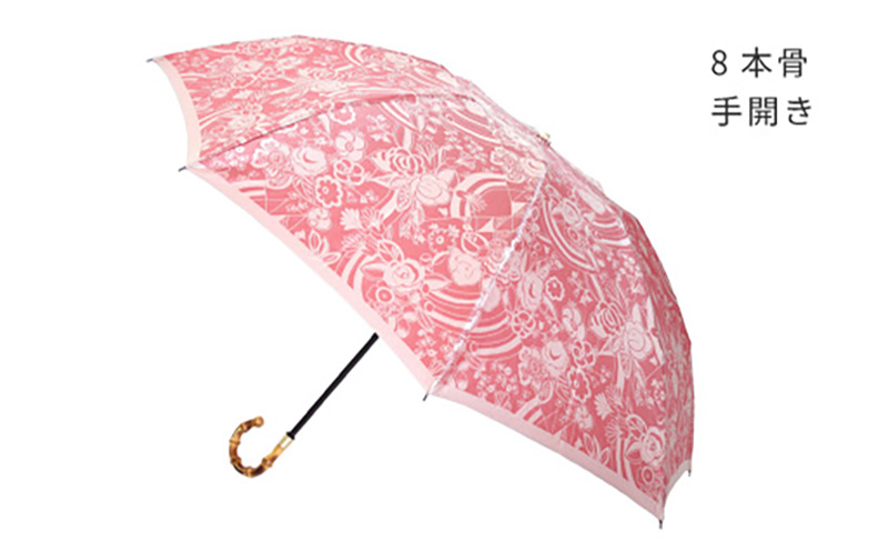 【槙田商店】晴雨兼用折りたたみ傘　kirie　更紗　ルージュ | 傘 かさ 雨具 高級 晴雨 兼用 UV 日焼け ギフト ファッション 日傘 プレゼント 化粧箱 老舗