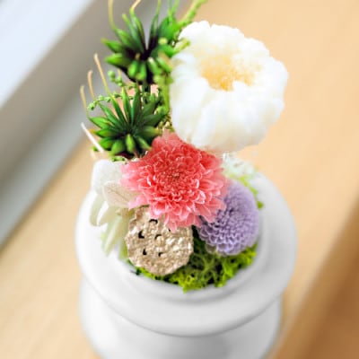 プリザーブドフラワー 仏花 ガラスドーム「寂静ピンク」 2個セット【1316478】