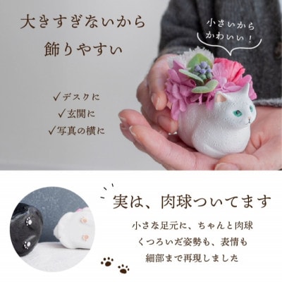 くつろぎ猫(白猫)プリザーブドフラワー 〜ネコ好きの方への贈り物に〜【1716000】