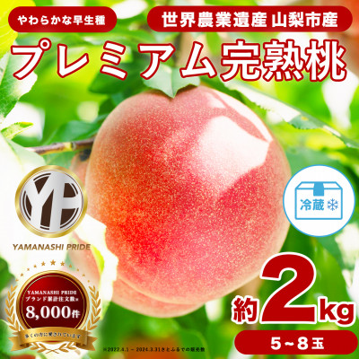 2026年度先行予約 約2kg 完熟 桃 とろける甘み YAMANASHI PRIDE (5〜8玉)【配送不可地域：離島・北海道・沖縄県・中国・四国・九州】【1222000】