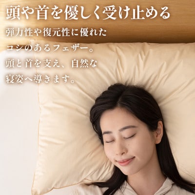 フェザーまくら(中判) 43×63cm 綿100% ホワイトダックダウン 日本製【甲州羽毛ふとん】【1718900】