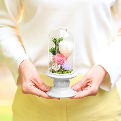 プリザーブドフラワー 仏花 ガラスドーム「寂静ピンク」 2個セット【1316478】