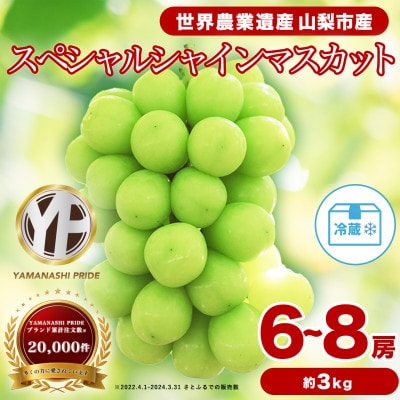 2026年度先行予約 フルーツ王国山梨 シャインマスカット 6〜8房(約3kg) 約1.5kg×2箱【配送不可地域：離島】【1632337】
