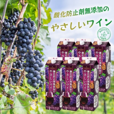 ワイン 酸化防止剤無添加のやさしいワイン 濃い赤 紙パック 1.8L 6本 セット【1466538】