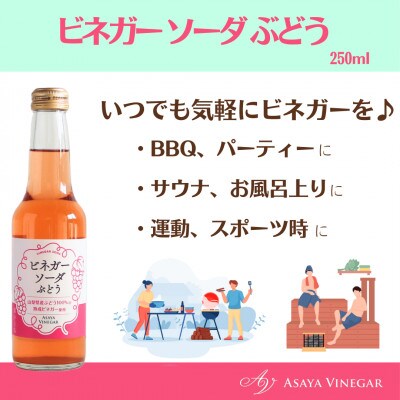 山梨産ぶどう100%の熟成ビネガーで造った!そのまま飲める「ビネガーソーダぶどう24本セット」【1518783】