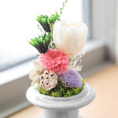 プリザーブドフラワー 仏花 ガラスドーム「寂静ピンク」 2個セット【1316478】