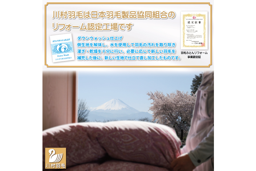 リフレッシュ 羽毛布団 掛け布団 シングル リフォーム  クリーニング 布団洗浄 仕立て直し デラックス 【ホワイトダックダウン90％ 80サテン超長綿 青 柄おまかせ】 布団打ち直し 布団リフォーム リフレッシュサービス 布団 羽毛 ふとん ダウン ダウンケット 羽毛ぶとん 打ち直し 抗菌防臭 [川村羽毛  山梨県 韮崎市 20743590]
