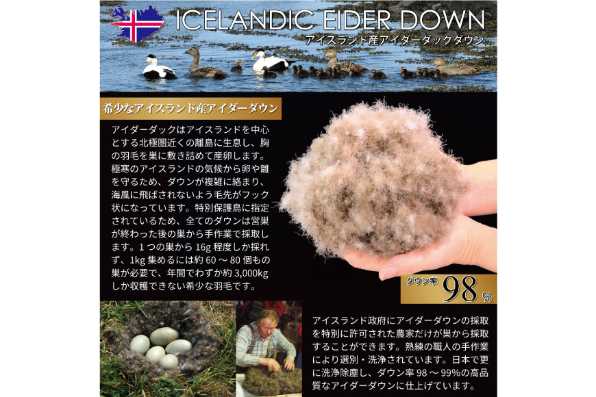 【冬用】アイダーダウン 羽毛布団 本掛け セミダブル アイダーダックダウン98％ アイスランド産 100x140番手サテン 日本製 綿100％ [川村羽毛 山梨県 韮崎市 20743050] 布団 ふとん 羽毛ふとん 寝具