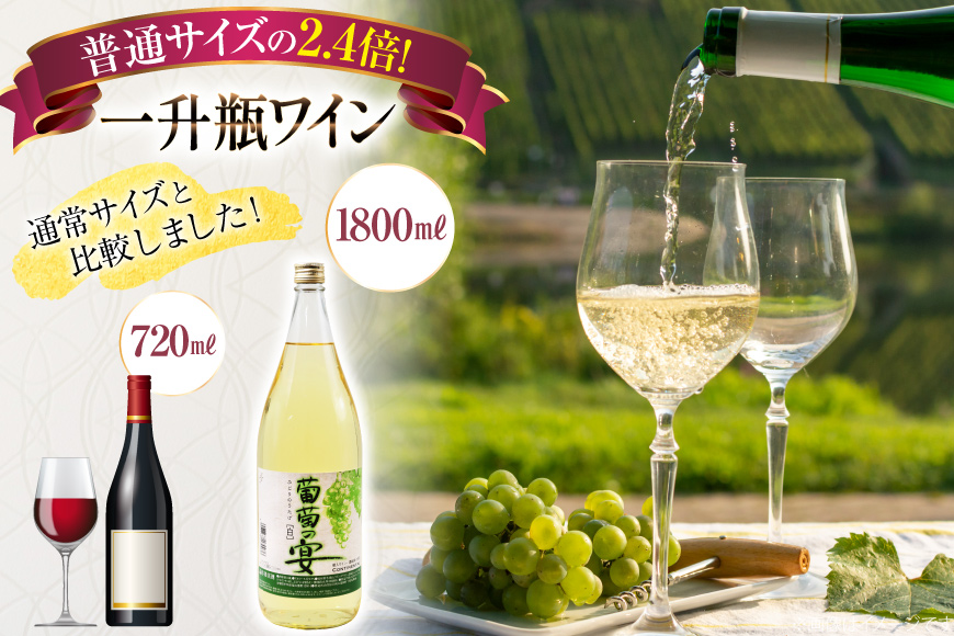 ワイン セット 白ワイン 白 葡萄の宴 山梨県 名物 一升瓶ワイン 1.8L 1,800ml 3本セット ワイン わいん やや辛口 辛口 山梨 お酒 酒 宅飲み 一升瓶 山梨 晩酌 葡萄酒 5L 以上 [サン.フーズ 山梨県 韮崎市 20743108]