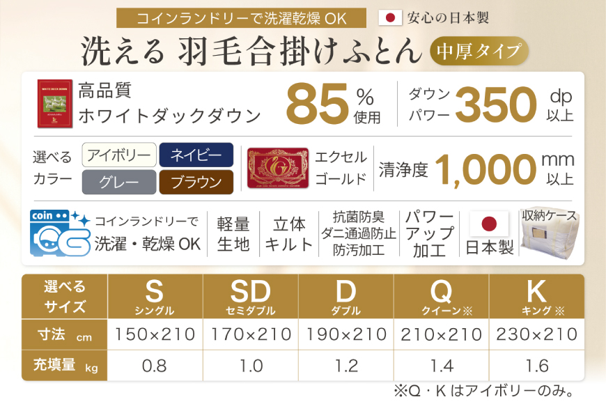 【春秋用】 洗える 羽毛布団 合掛け セミダブル ホワイトダックダウン85％ 1.0kg 無地 ネイビー 中厚 春用 秋用 [川村羽毛 山梨県 韮崎市 20745415] 合い掛け 軽い羽毛 布団 コインランドリー 掛け布団 ダウンかけ布団 ふとん 羽毛ふとん 合掛け布団 エクセルゴールドラベル