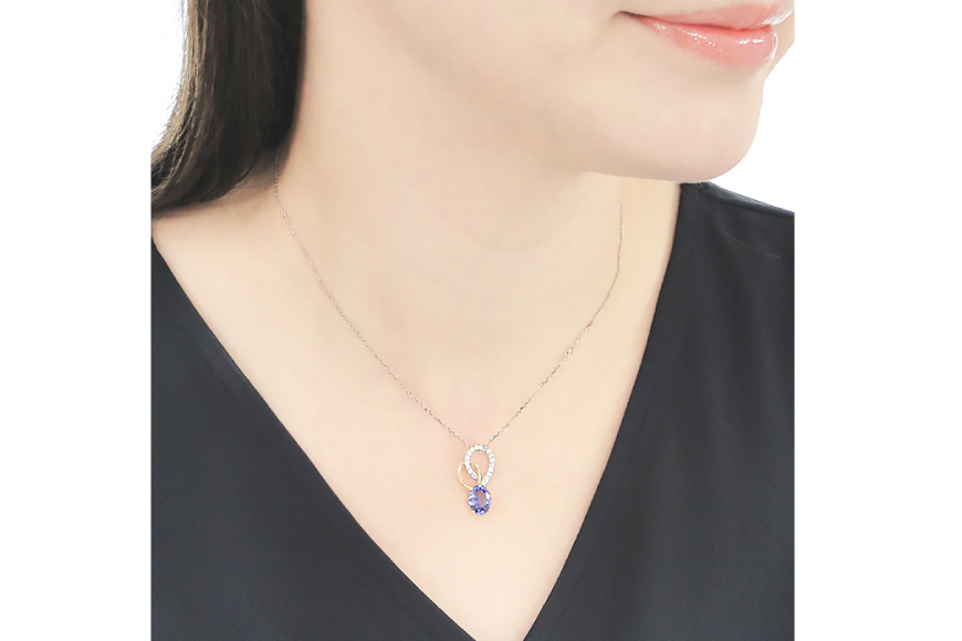 ネックレス K18YG PT900 イエローゴールド プラチナ コンビ 0.18ct ダイヤモンド タンザナイト 大粒 オーバル 誕生石 ハート ペンダント 大ぶり 【f274-ta-ygpt】 [オーダーメイドジュエリーメイ 山梨県 韮崎市 20745059]