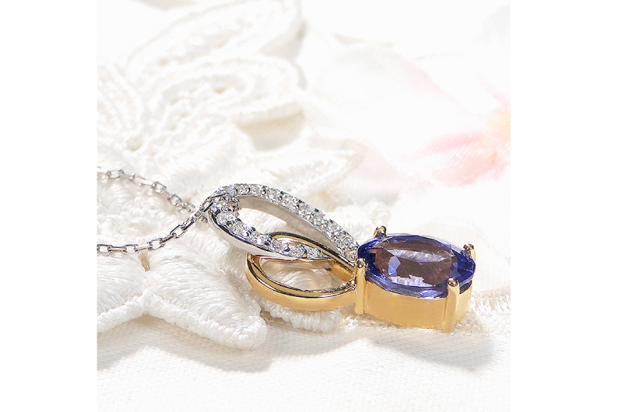 ネックレス K18YG PT900 イエローゴールド プラチナ コンビ 0.18ct ダイヤモンド タンザナイト 大粒 オーバル 誕生石 ハート ペンダント 大ぶり 【f274-ta-ygpt】 [オーダーメイドジュエリーメイ 山梨県 韮崎市 20745059]