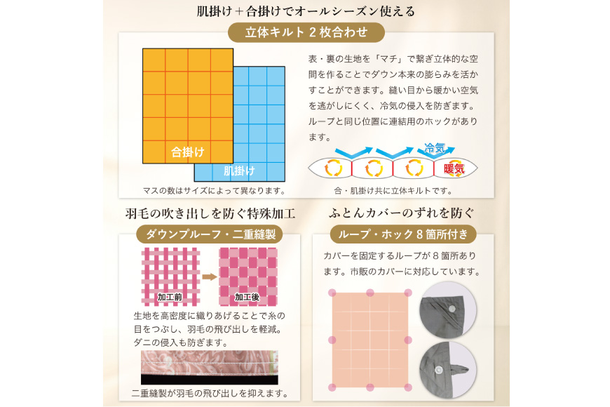 洗える 2枚合わせ 羽毛布団 【 セミダブル 】 (グレー) 抗菌防臭 ブルガリア産 ホワイトダック 93％ [川村羽毛 山梨県 韮崎市 20743603] 布団 羽毛 肌掛け 合掛け オールシーズン 夏用 冬用 コインランドリー対応