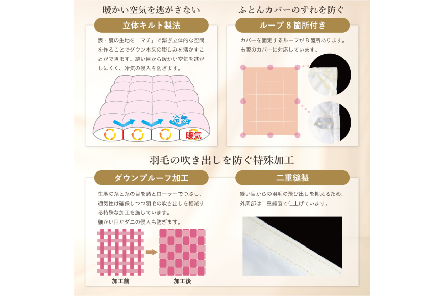 羽毛布団 本掛け ホワイトダックダウン93％ ダブル 1.7kg 60番手サテン 綿100％ アイボリー ブルガリア産 冬用 布団 ふとん 羽毛 羽毛掛け布団 寝具 ロイヤルゴールド 400dp 収納袋付 日本製 国産 増量 無地 [川村羽毛 山梨県 韮崎市 20745166]