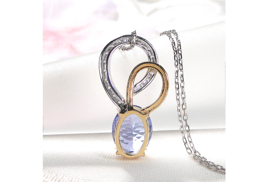 ネックレス K18YG PT900 イエローゴールド プラチナ コンビ 0.18ct ダイヤモンド タンザナイト 大粒 オーバル 誕生石 ハート ペンダント 大ぶり 【f274-ta-ygpt】 [オーダーメイドジュエリーメイ 山梨県 韮崎市 20745059]