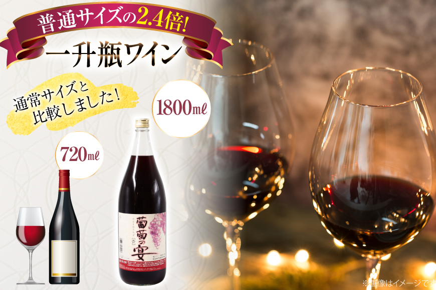 ワイン セット 赤ワイン 赤 山梨県 名物 一升瓶ワイン 葡萄の宴 1,800ml 3本 わいん 甘口 軽口 国産 お酒 酒 宅飲み 業務用 パーティー 一升瓶 1.8L 3本 山梨 晩酌 葡萄酒 5L 以上 [サン.フーズ 山梨県 韮崎市 20743334]