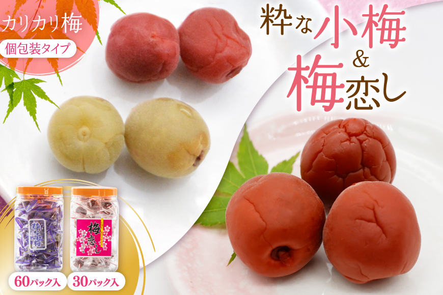 梅干し 粋な小梅ポット 60個入 & 梅恋しポット 30個入 [山梨農産食品 山梨県 韮崎市 20743522] 梅干 うめぼし 個包装 食べ比べ 梅 漬物 つけもの おやつ  おつまみ 熱中症予防