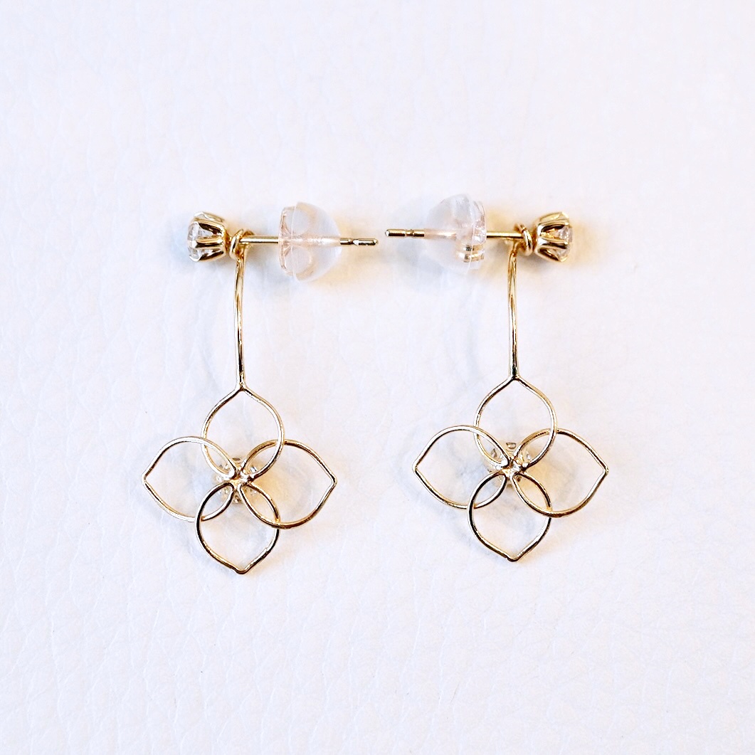 K10YG(10金) イエローゴールド 2WAY ホワイトトパーズ フラワー 地金 ピアス 保証書付 2158 242-057-d