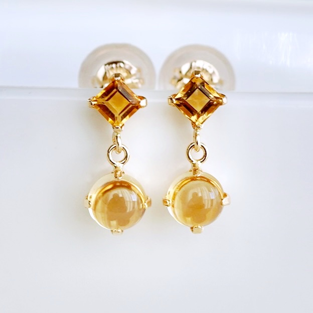 【ジュエリー】K10 イエローゴールド シトリン 揺れる ピアス 保証書付 SR-2012 242-003-c