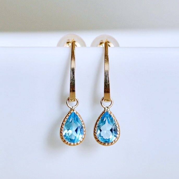 K10YG(10金) イエローゴールド 揺れる ブルートパーズ アンティーク ピアス 保証書付 SR-2223-1 242-043-d