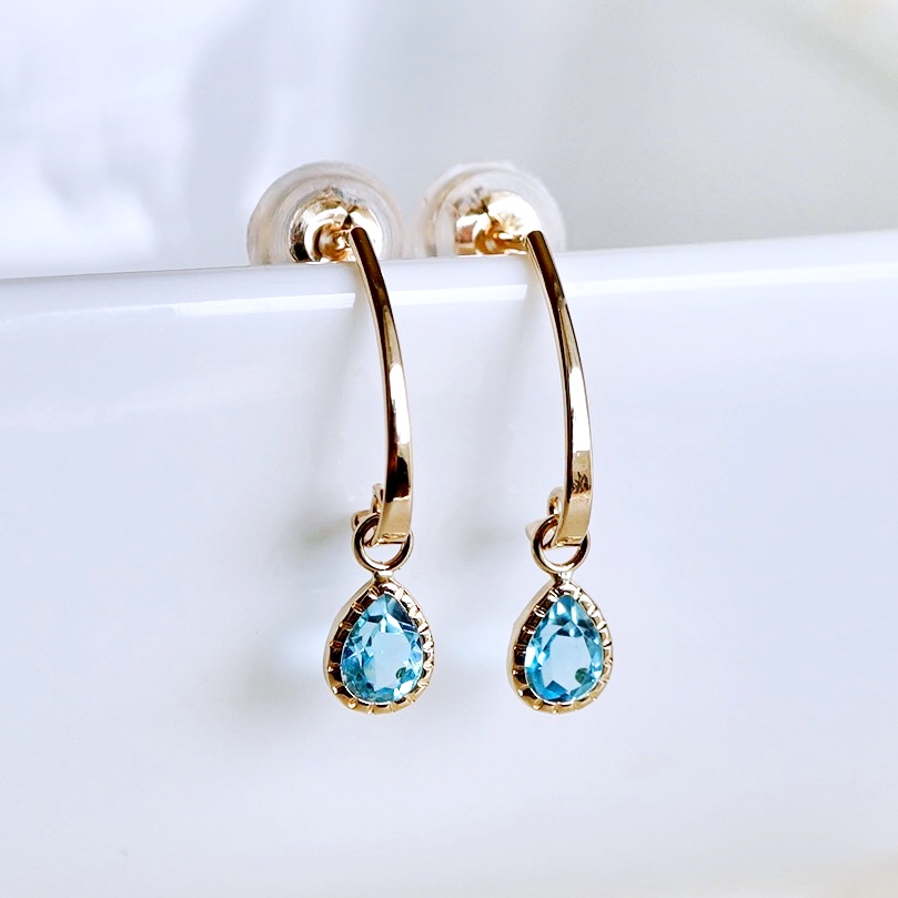 【ジュエリー】K10 イエローゴールド ブルートパーズ 揺れる ピアス 保証書付 SR-2223 242-001-d