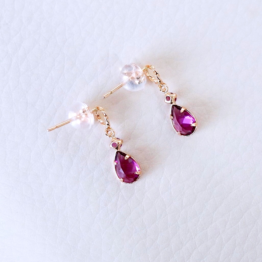 K10YG(10金) イエローゴールド 揺れる ロードライトガーネット アンティーク ピアス 保証書付 SR-2254 242-060-b