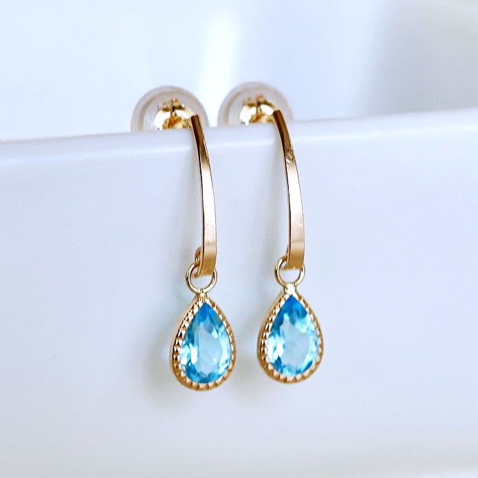 K10YG(10金) イエローゴールド 揺れる ブルートパーズ アンティーク ピアス 保証書付 SR-2223-1 242-043-d