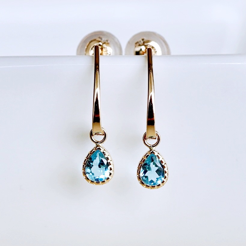 【ジュエリー】K10 イエローゴールド ブルートパーズ 揺れる ピアス 保証書付 SR-2223 242-001-d