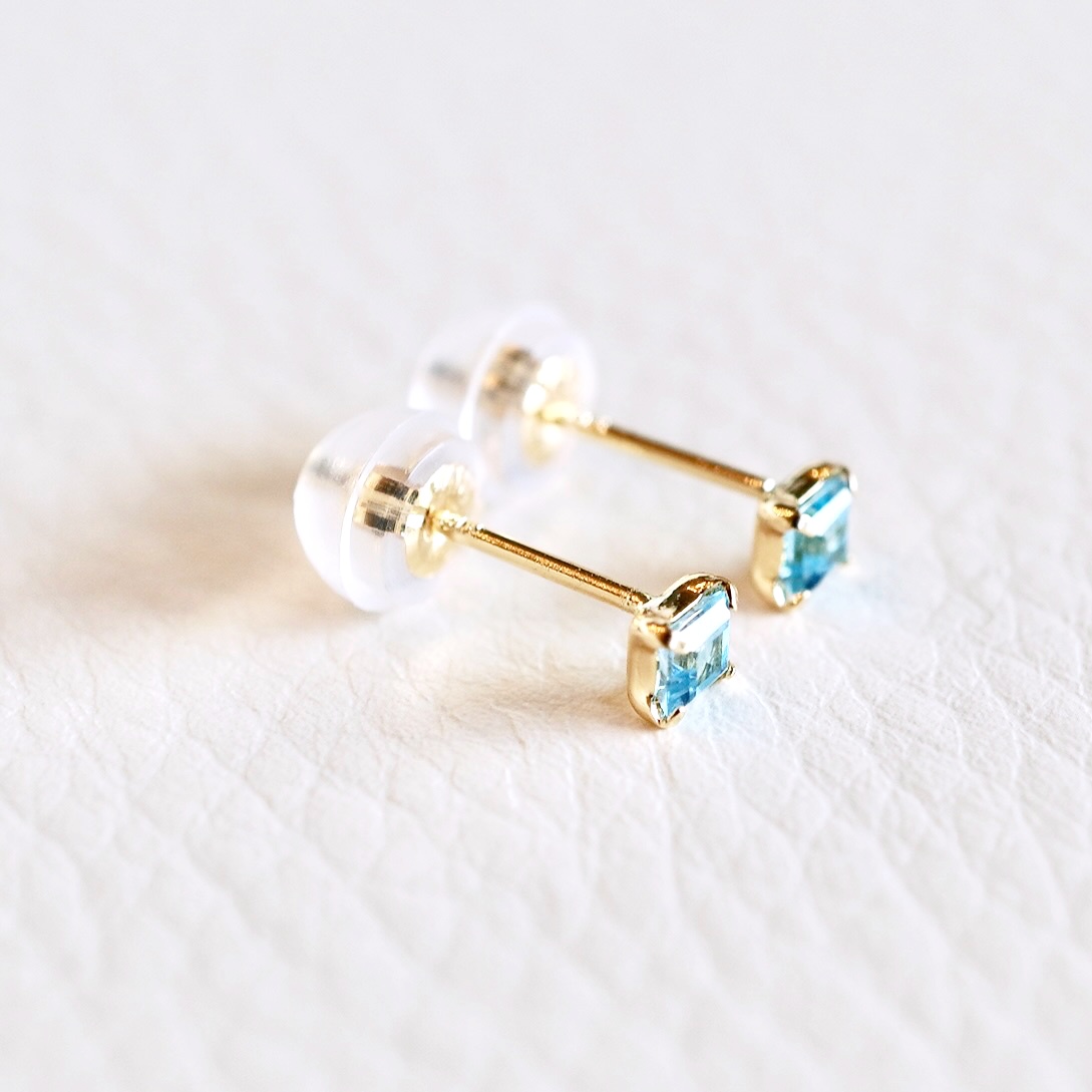 【ジュエリー】K18 イエローゴールド 一粒石 ブルートパーズ ピアス 保証書付 KO-0031 242-006-a