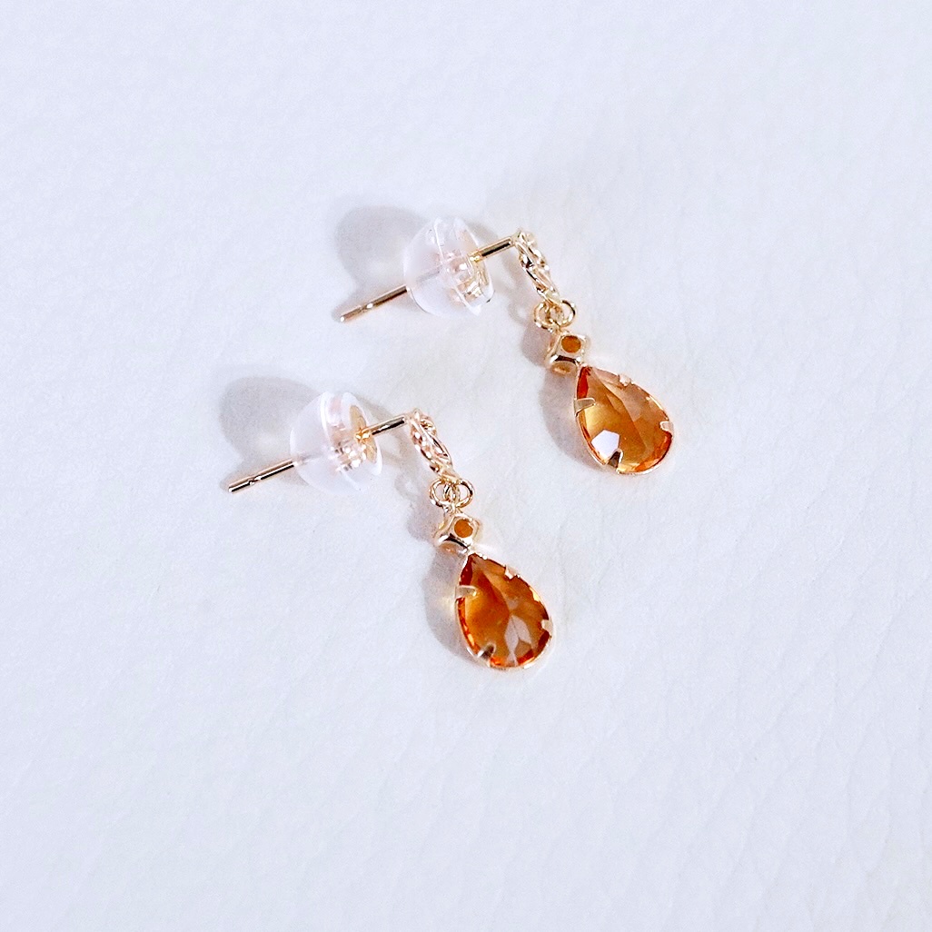 K10YG(10金) イエローゴールド 揺れる シトリン アンティーク ピアス 保証書付 SR-2254 242-060-d