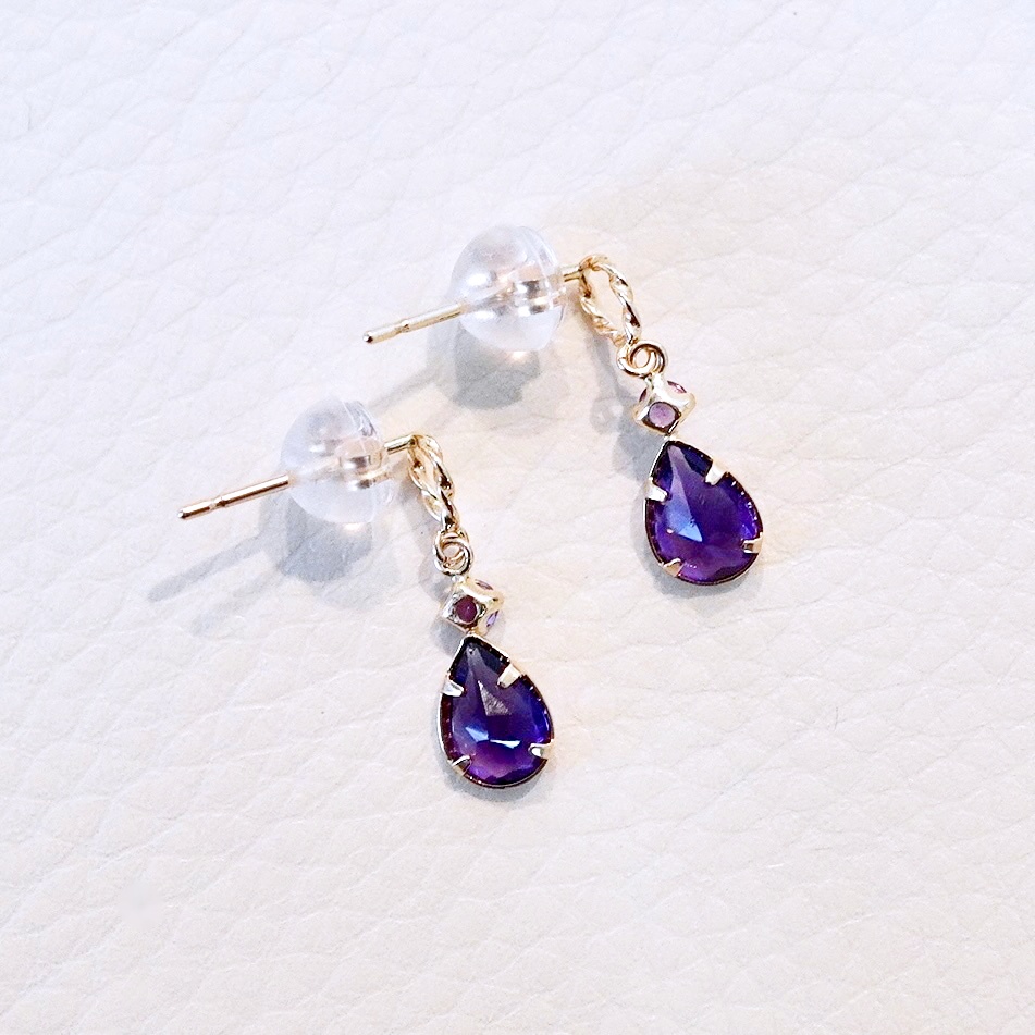 K10YG(10金) イエローゴールド 揺れる アメシスト アンティーク ピアス 保証書付 SR-2254 242-060-c