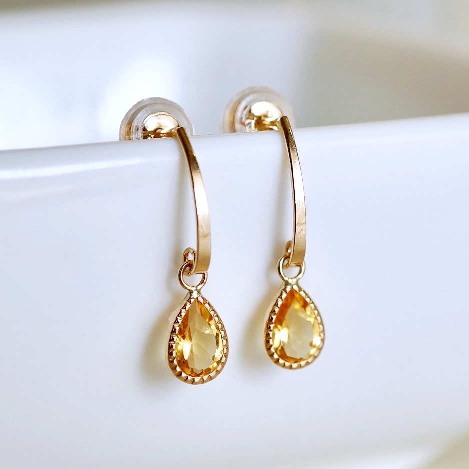 K10YG(10金) イエローゴールド 揺れる シトリン アンティーク ピアス 保証書付 SR-2223-1 242-043-b