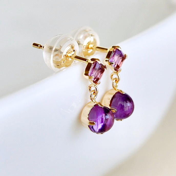 【ジュエリー】K10 イエローゴールド アメシスト 揺れる ピアス 保証書付 SR-2012 242-003-a