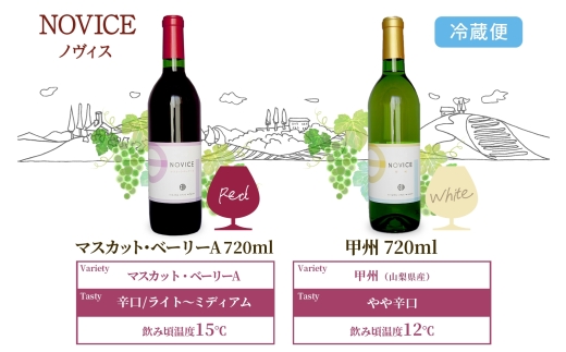 ワイン NOVICE 赤＆白 飲み比べ セット 720ml 各1本 計2本 フルボトル 甲州 マスカット ベーリーA ミディアム 辛口 日川中央葡萄酒 山梨県 笛吹市 177-7-20