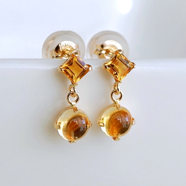 【ジュエリー】K10 イエローゴールド シトリン 揺れる ピアス 保証書付 SR-2012 242-003-c