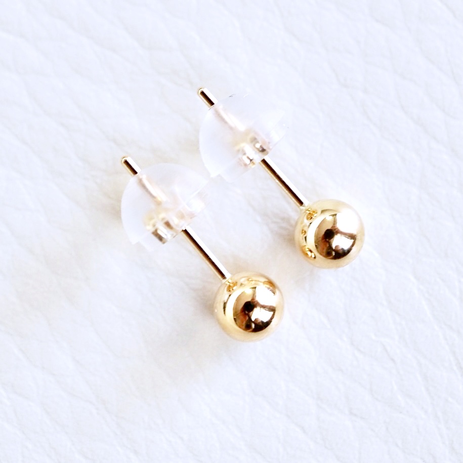 【ジュエリー】K18 18金 ゴールド 地金 シンプル ボール ピアス (4mm) 保証書付 KO-0002 242-008-b