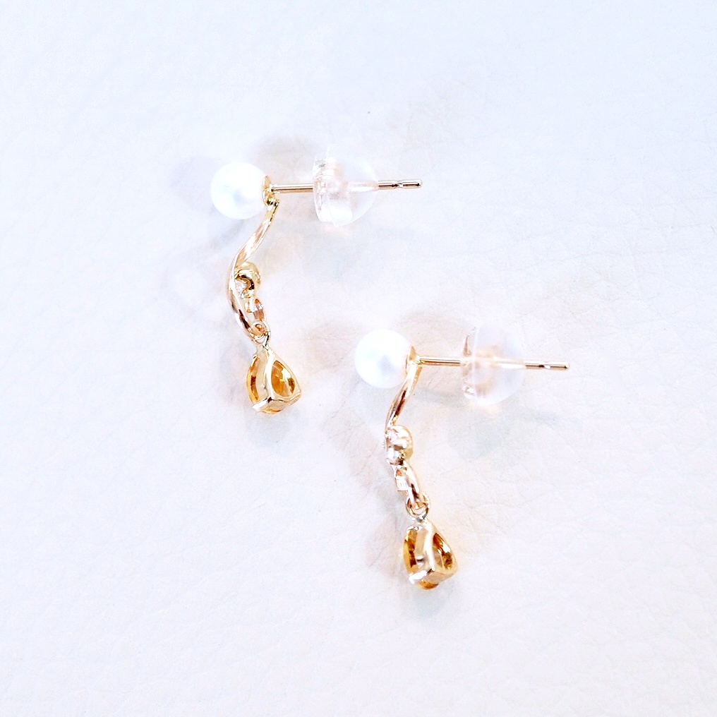 K10YG(10金) イエローゴールド シトリン パール ピアス 揺れる 保証書付 2066 242-051-a