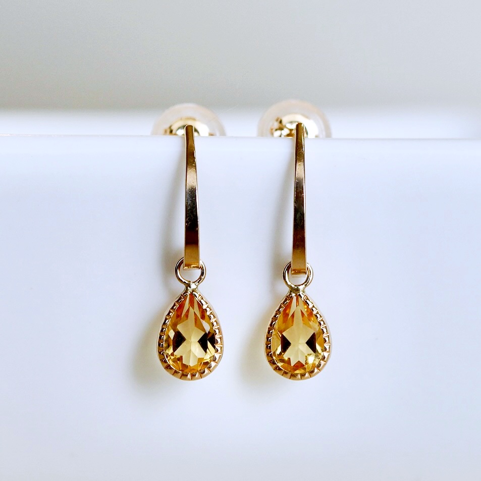 K10YG(10金) イエローゴールド 揺れる シトリン アンティーク ピアス 保証書付 SR-2223-1 242-043-b