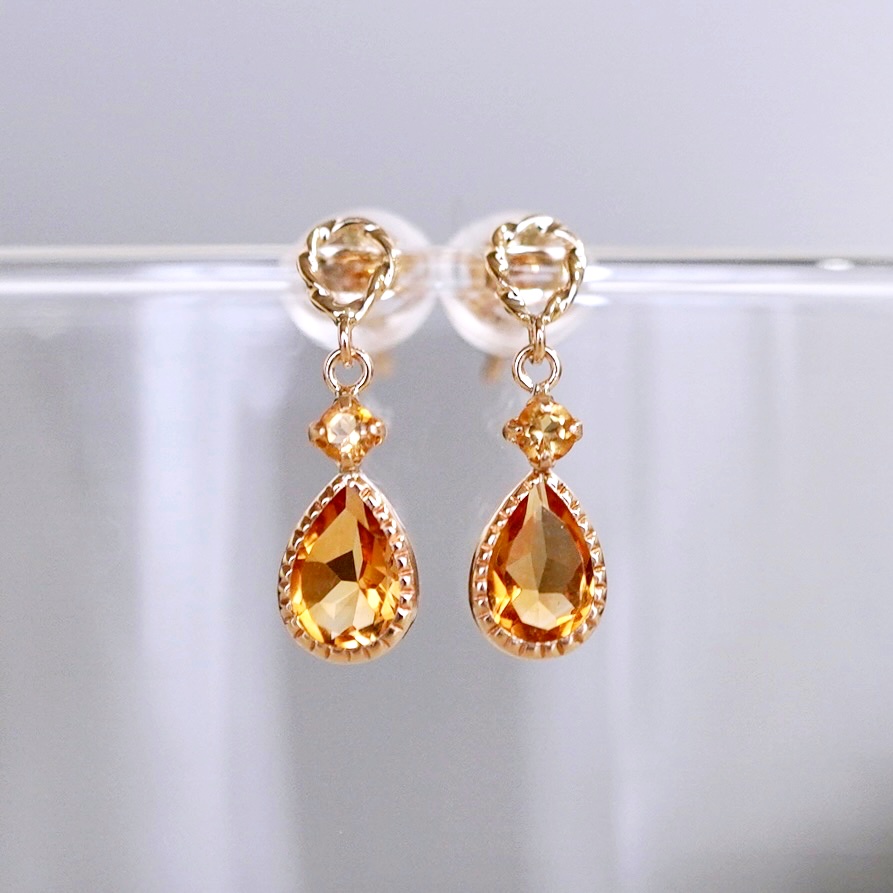 K10YG(10金) イエローゴールド 揺れる シトリン アンティーク ピアス 保証書付 SR-2254 242-060-d