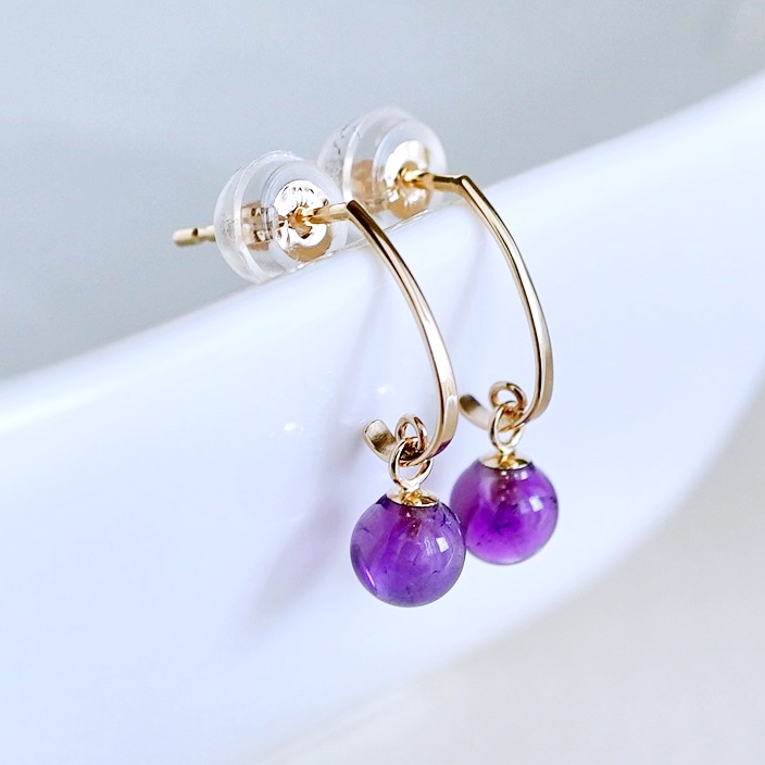 【ジュエリー】K10 イエローゴールド アメシスト 揺れる ピアス 保証書付 SR-2222 242-002-b