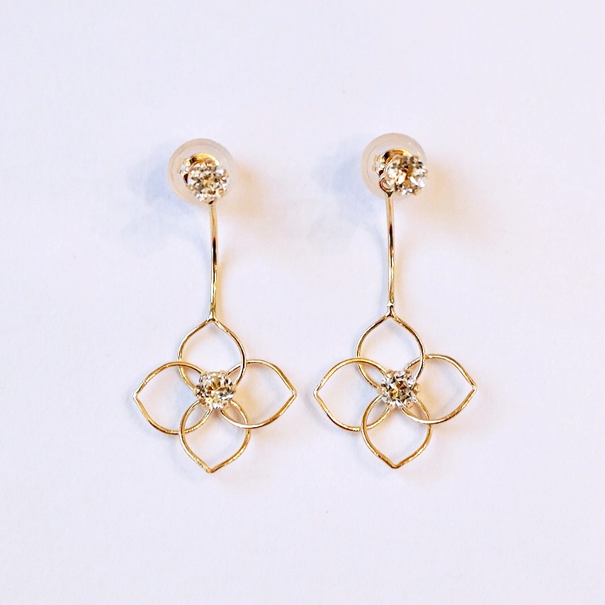 K10YG(10金) イエローゴールド 2WAY ホワイトトパーズ フラワー 地金 ピアス 保証書付 2158 242-057-d